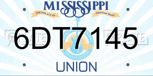 6DT7145 Mississippi License Plate