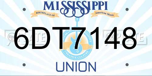 6DT7148 Mississippi License Plate