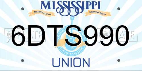 6DTS990 Mississippi License Plate