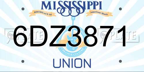 6DZ3871 Mississippi License Plate