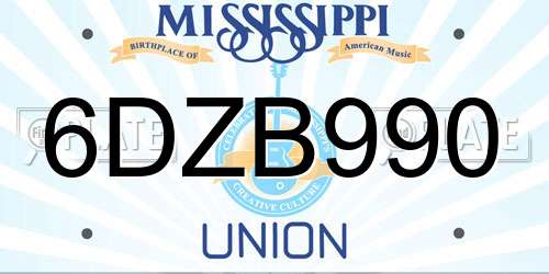 6DZB990 Mississippi License Plate
