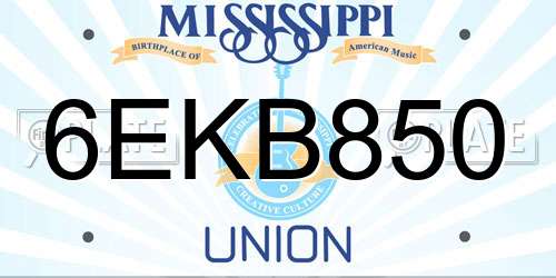 6EKB850 Mississippi License Plate