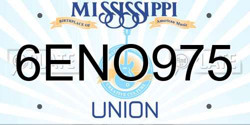 6ENO975 Mississippi License Plate