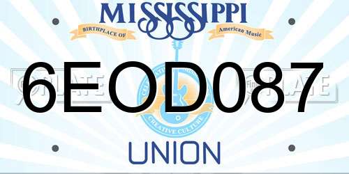 6EOD087 Mississippi License Plate
