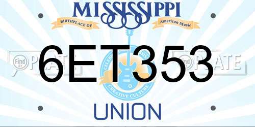 6ET353 Mississippi License Plate