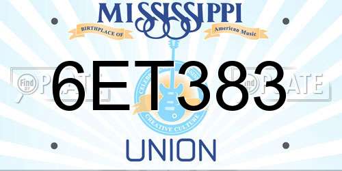 6ET383 Mississippi License Plate
