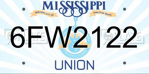 6FW2122 Mississippi License Plate