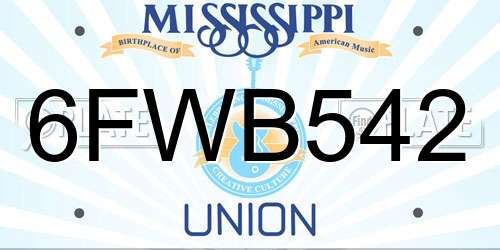 6FWB542 Mississippi License Plate