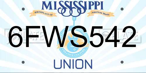 6FWS542 Mississippi License Plate