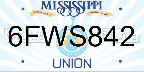 6FWS842 Mississippi License Plate