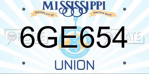 6GE654 Mississippi License Plate