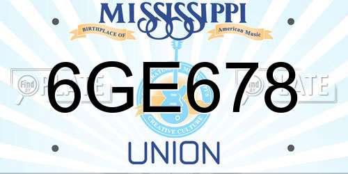 6GE678 Mississippi License Plate
