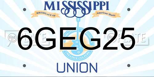 6GEG25 Mississippi License Plate