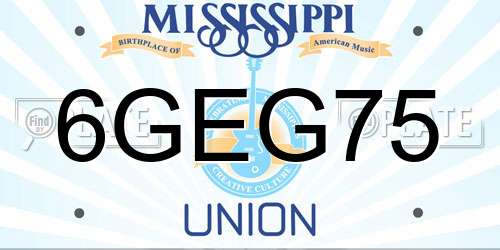6GEG75 Mississippi License Plate