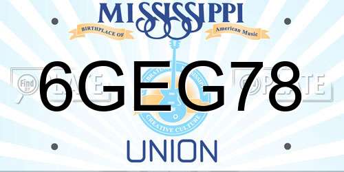 6GEG78 Mississippi License Plate