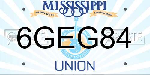 6GEG84 Mississippi License Plate