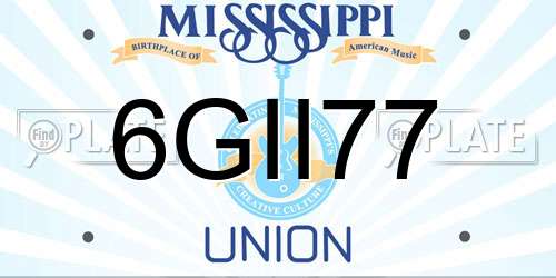 6GII77 Mississippi License Plate