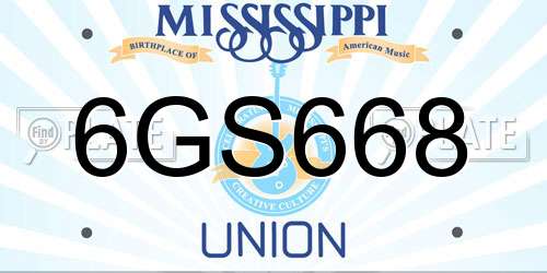 6GS668 Mississippi License Plate