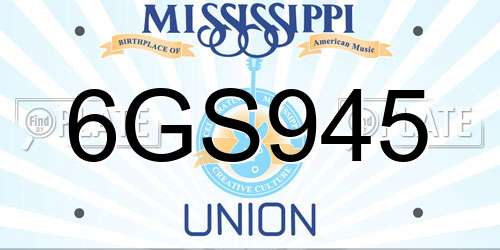 6GS945 Mississippi License Plate