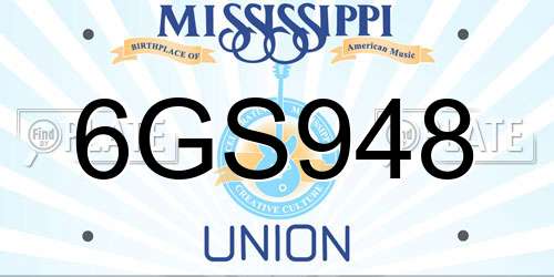 6GS948 Mississippi License Plate