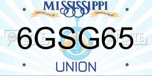6GSG65 Mississippi License Plate
