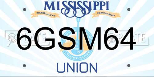 6GSM64 Mississippi License Plate