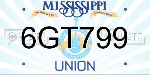 6GT799 Mississippi License Plate