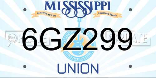 6GZ299 Mississippi License Plate