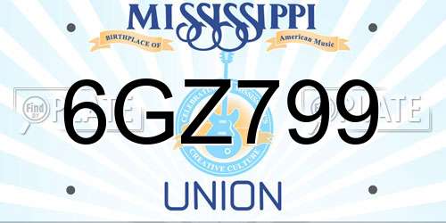 6GZ799 Mississippi License Plate