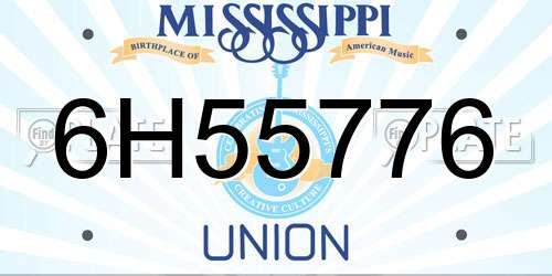 6H55776 Mississippi License Plate