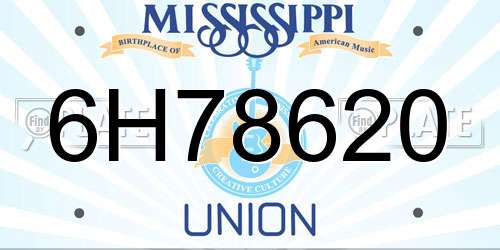 6H78620 Mississippi License Plate