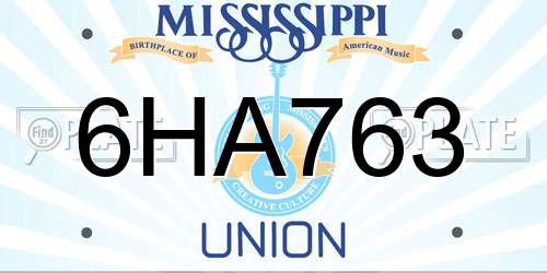 6HA763 Mississippi License Plate