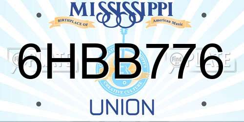 6HBB776 Mississippi License Plate