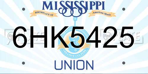 6HK5425 Mississippi License Plate