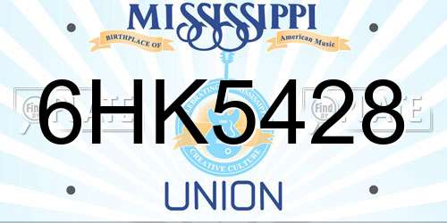 6HK5428 Mississippi License Plate