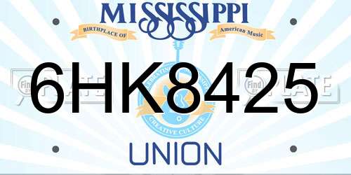 6HK8425 Mississippi License Plate