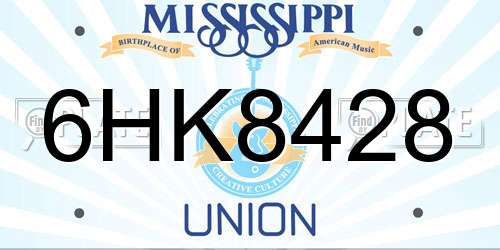 6HK8428 Mississippi License Plate