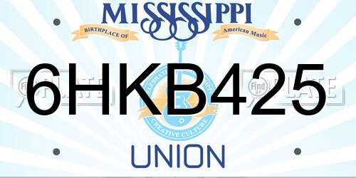 6HKB425 Mississippi License Plate