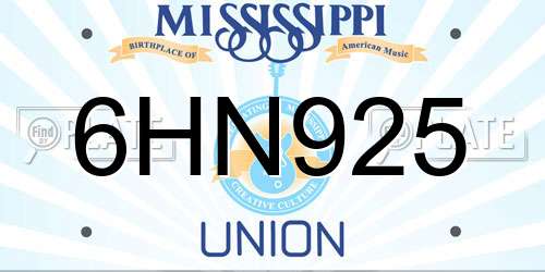 6HN925 Mississippi License Plate