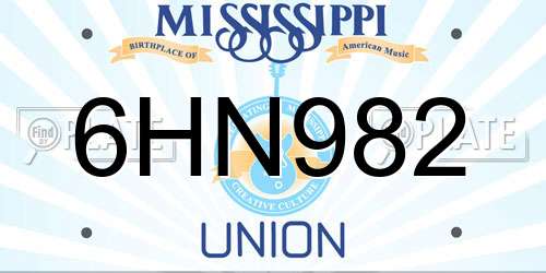 6HN982 Mississippi License Plate
