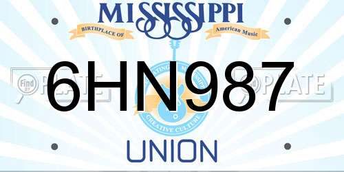 6HN987 Mississippi License Plate