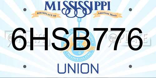 6HSB776 Mississippi License Plate