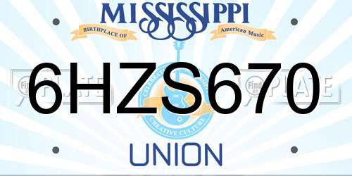 6HZS670 Mississippi License Plate