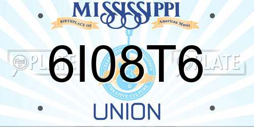 6I08T6 Mississippi License Plate