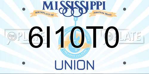 6I10T0 Mississippi License Plate
