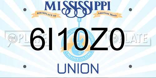 6I10Z0 Mississippi License Plate