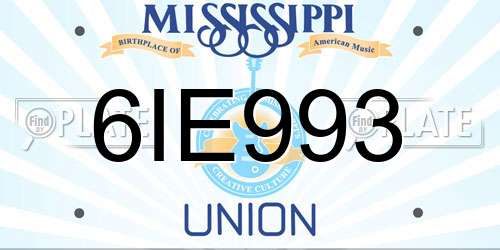6IE993 Mississippi License Plate
