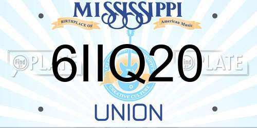 6IIQ20 Mississippi License Plate