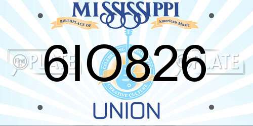 6IO826 Mississippi License Plate