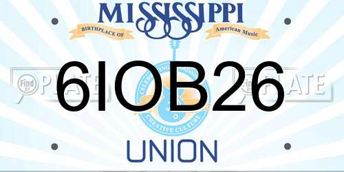 6IOB26 Mississippi License Plate